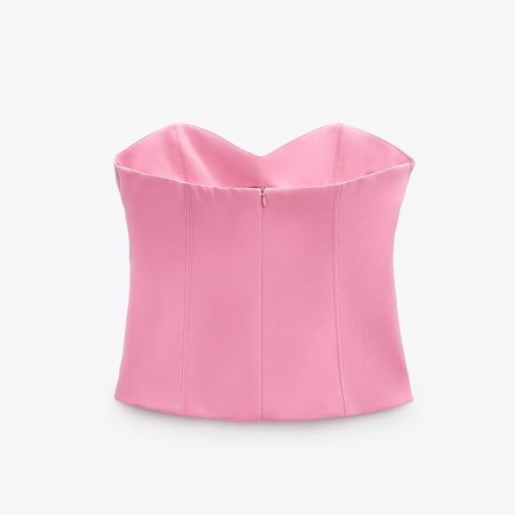 ZARA WOMAN SS23 PINK STRAPLESS CUT OUT TOP, SIZE LARGE, NEVER WORN, NO TAG - Picture 6 of 8